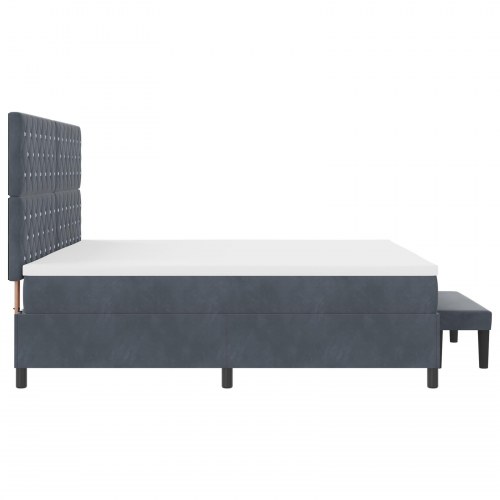 Boxspring seng med madras & bænk mørkegrå 200x200 cm fløjl