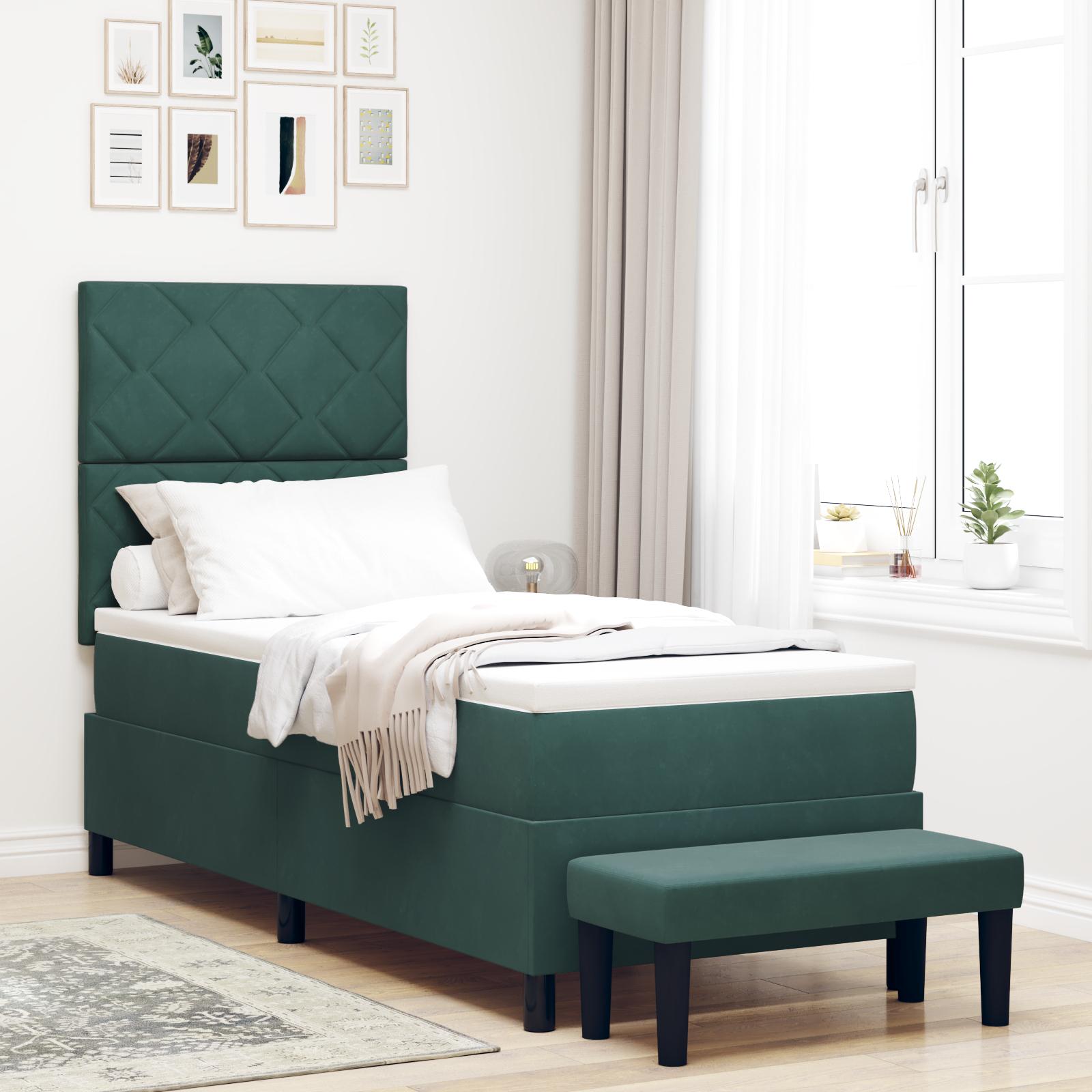 vidaXL Box spring seng med hovedgærde Mørkegrøn 200 x 80 cm Fløjl