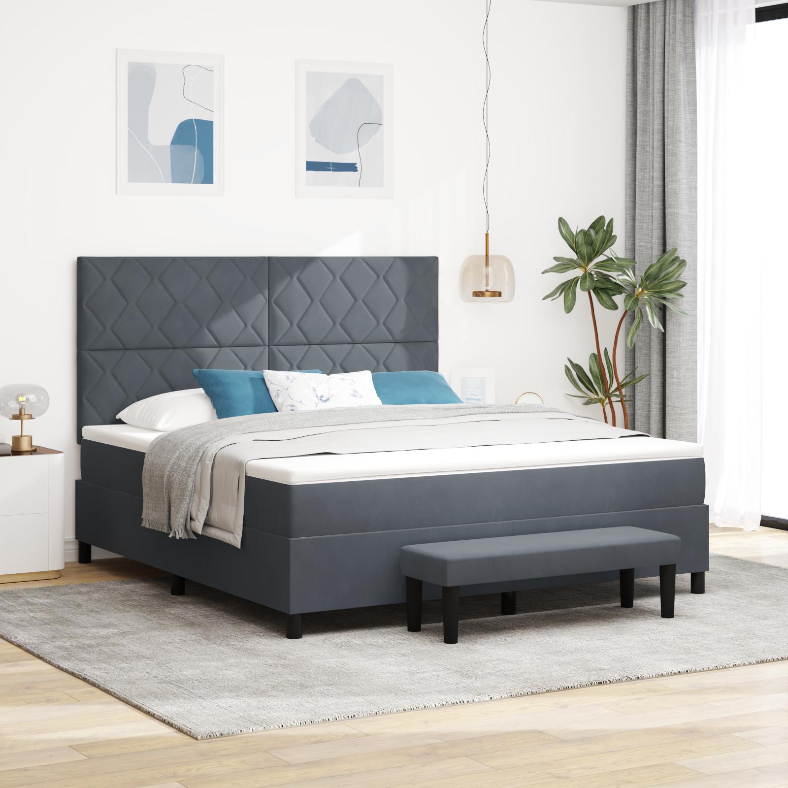 Box spring seng med hovedgærde Mørkegrå 200 x 180 cm Fløjl