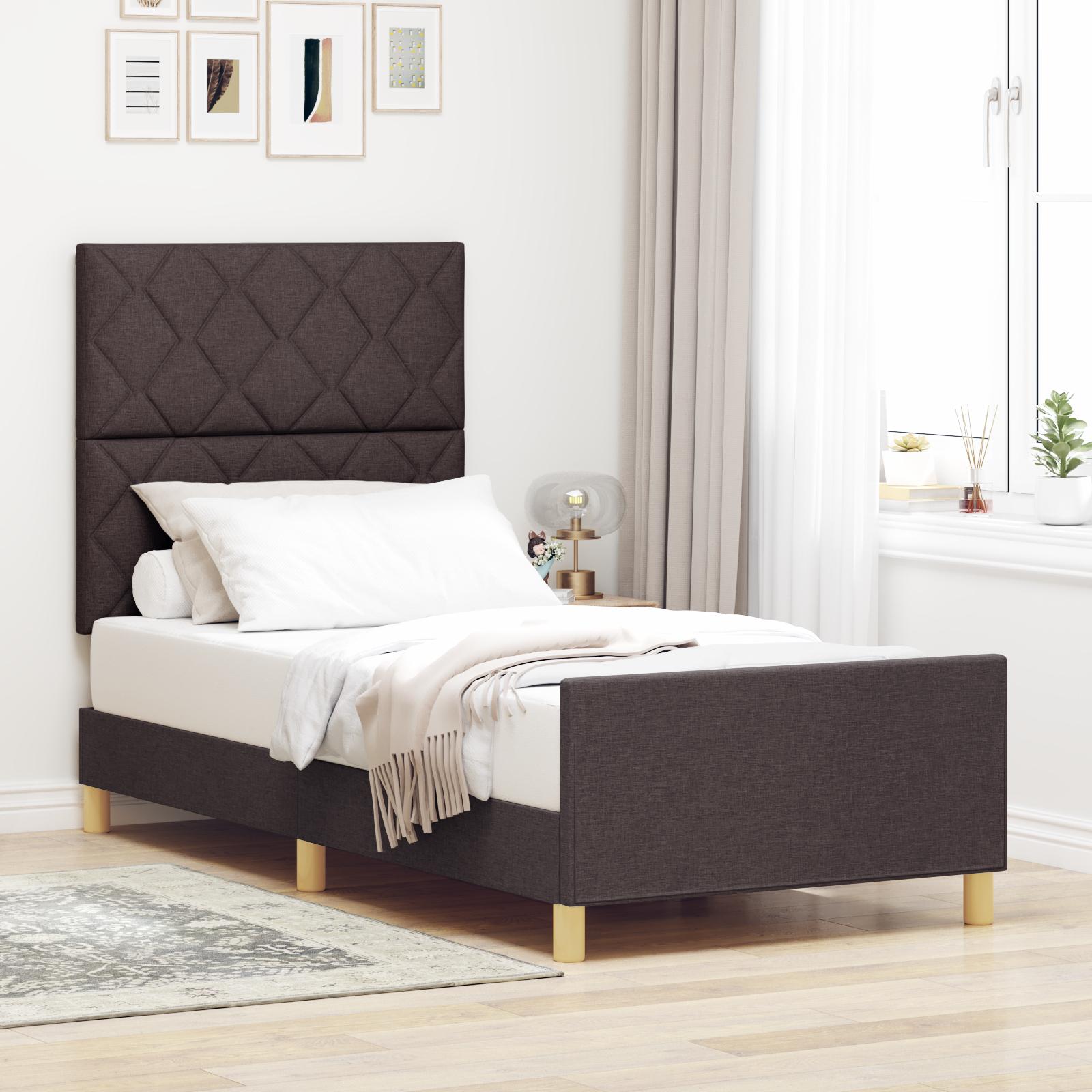 vidaXL Sengestel med hovedgærde Mørkebrun 90 x 190 cm Stof