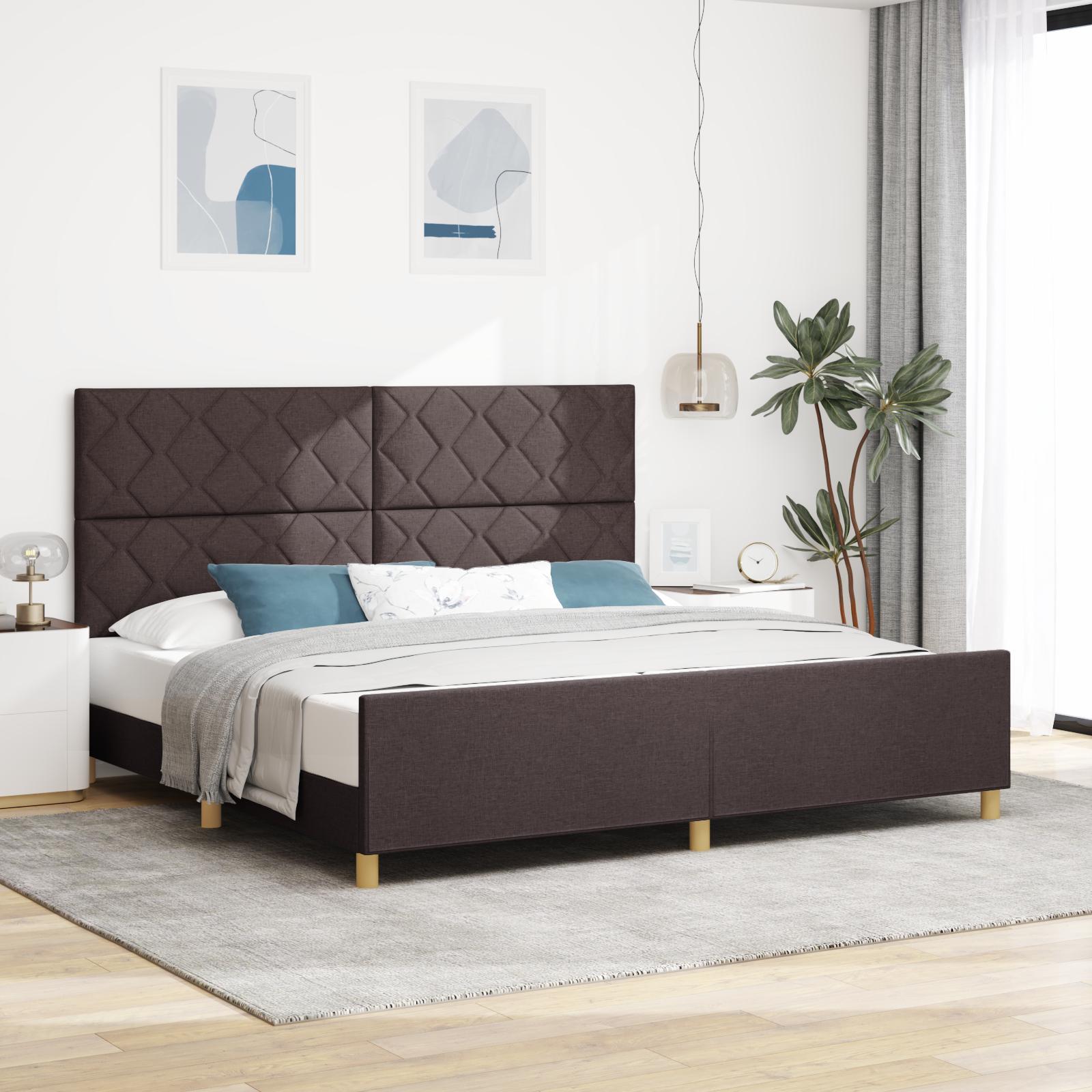 Sengestel med hovedgærde Mørkebrun 200 x 200 cm Stof