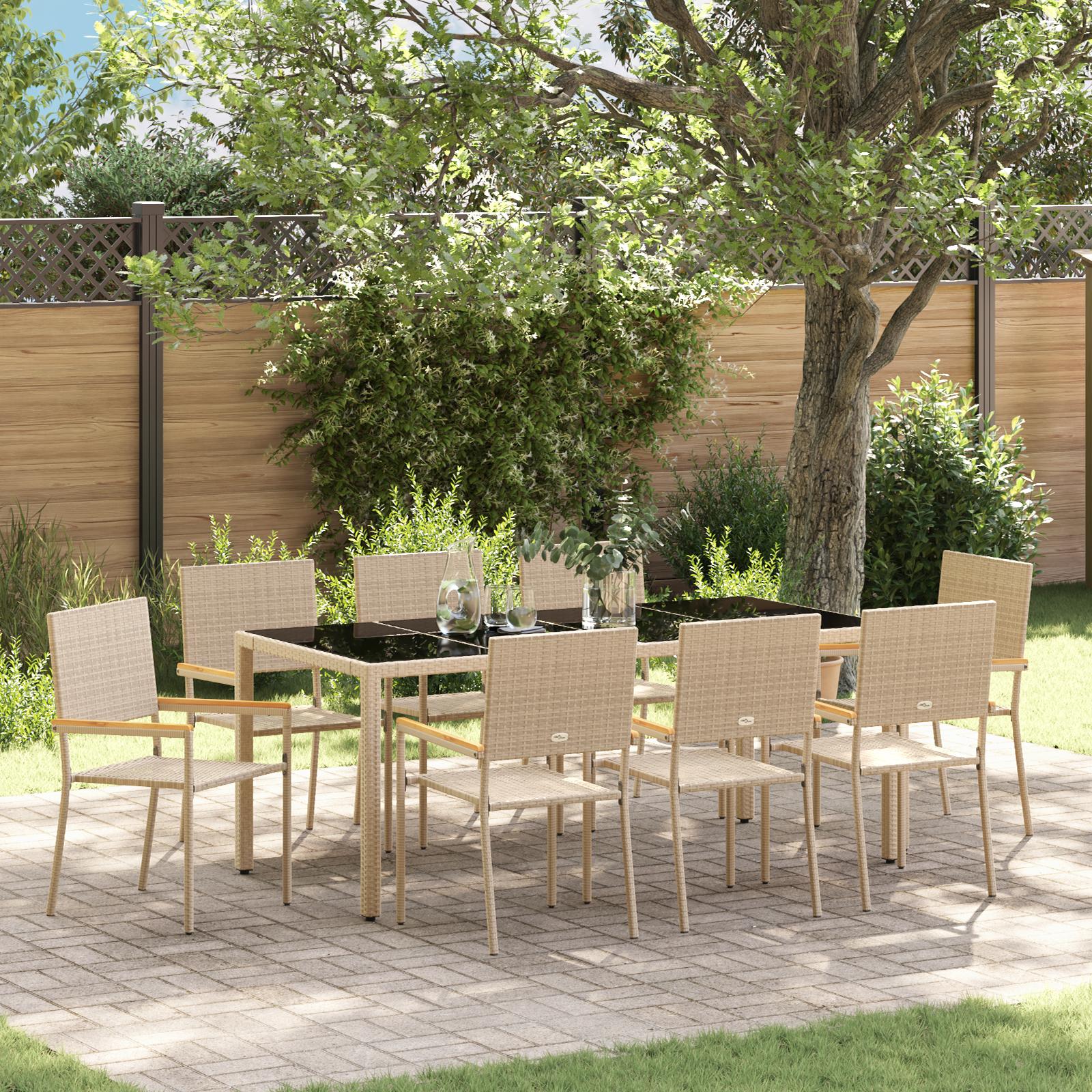 Have Spisebordssæt 7 Dele Polyrattan - Beige / 190 cm bordlængde / 8-personers