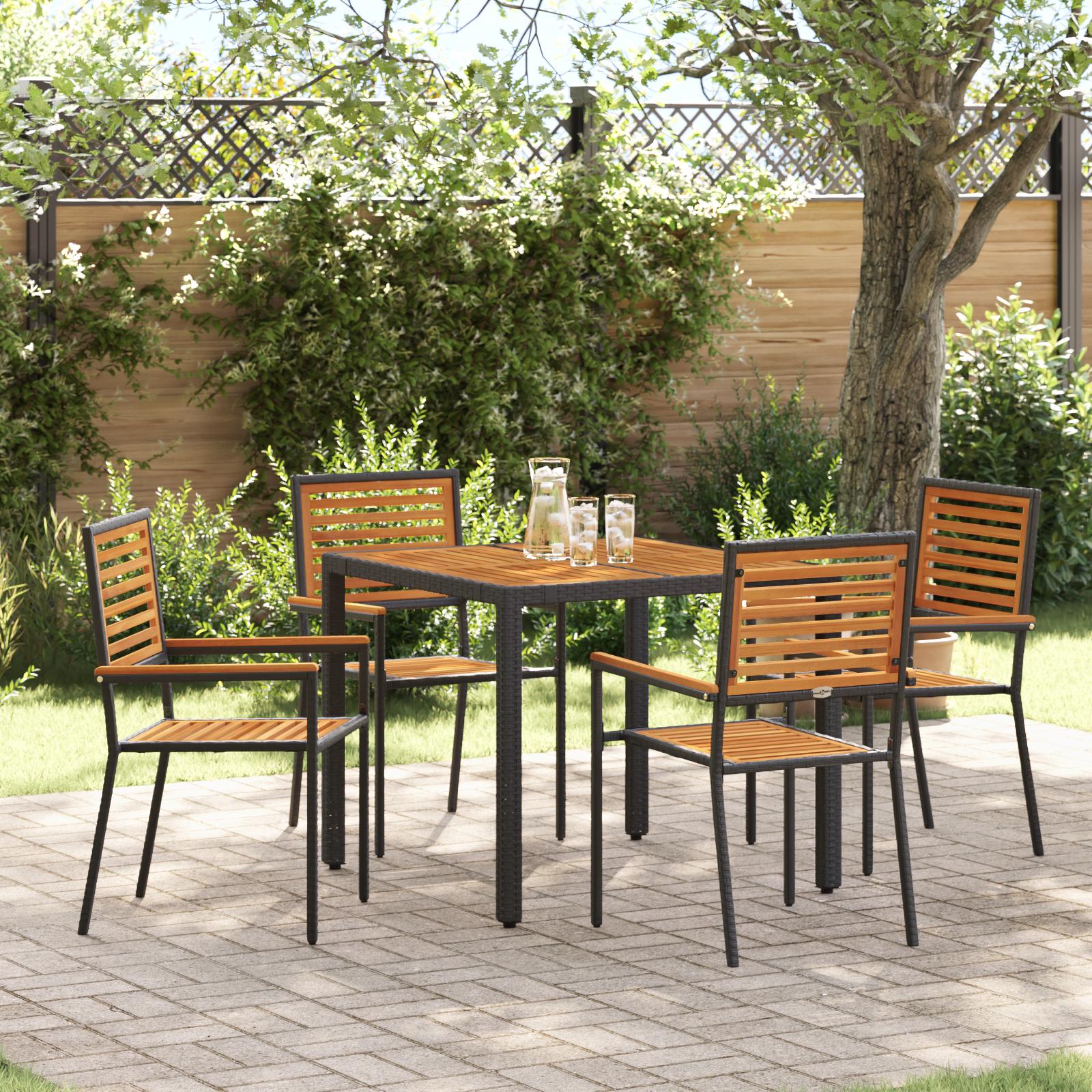 Have Spisebordssæt 5 stk Sort og Træ 90 x 90 x 75 cm polyrattan