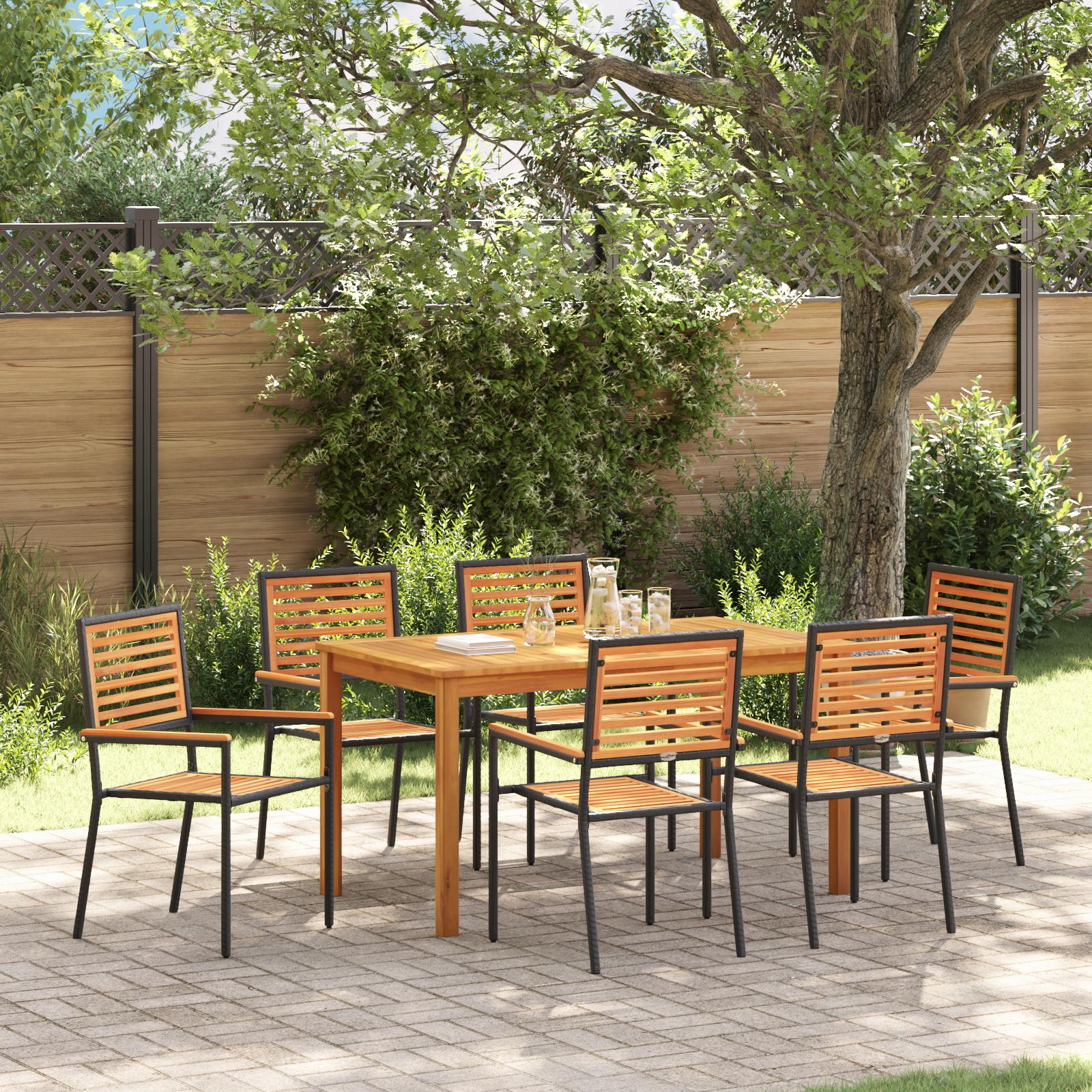 Have Spisebordssæt 7 stk Sort Poly rattan