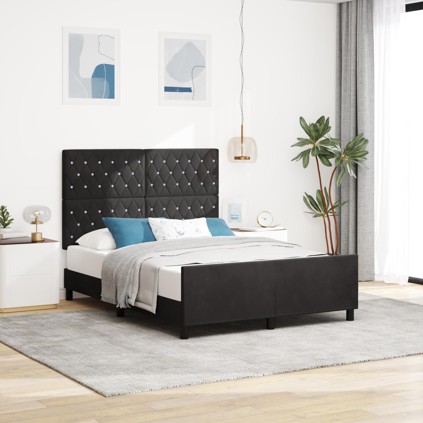 Kontinentalseng med hovedgærde 160 x 200 cm i sort fløjl