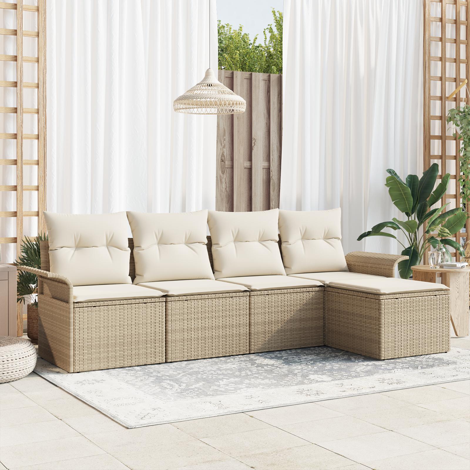 Udendørs modulsofa med puder 5 pers. beige polyrattan