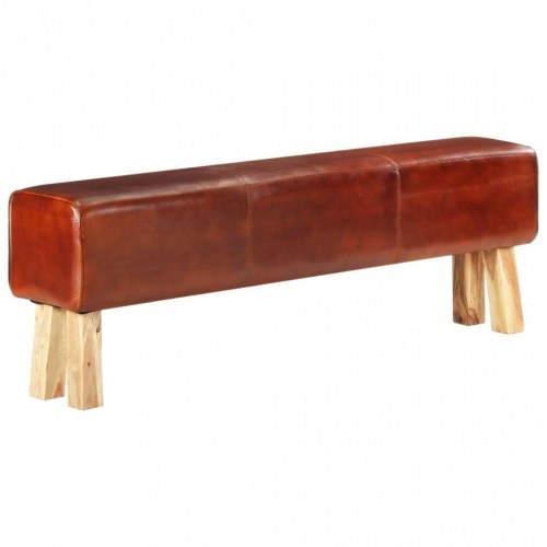 Bænk gymnastikbuk 160 cm ægte læder massivt akacietræ brun