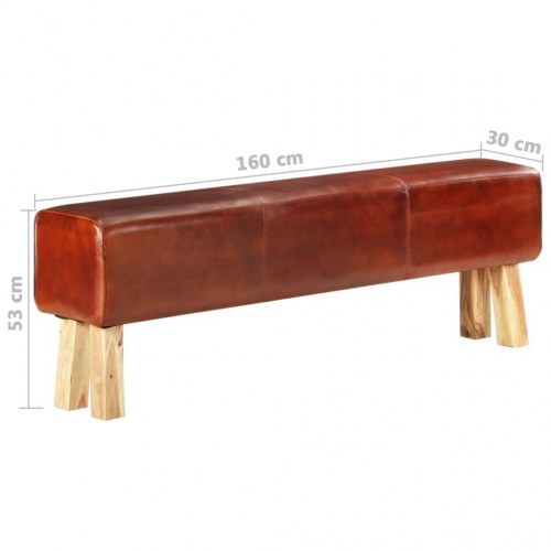 Bænk gymnastikbuk 160 cm ægte læder massivt akacietræ brun