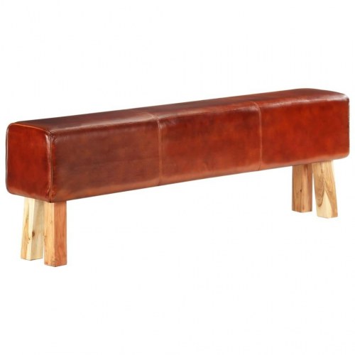 Bænk gymnastikbuk 160 cm ægte læder massivt akacietræ brun