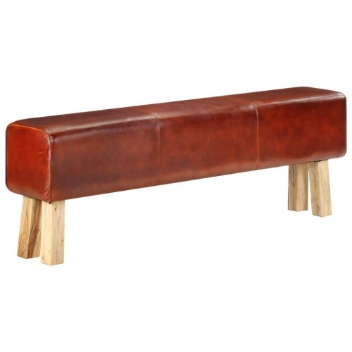 Bænk gymnastikbuk 160 cm ægte læder massivt akacietræ brun