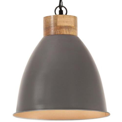 Industriel pendel 35 cm E27 jern og massivt træ grå