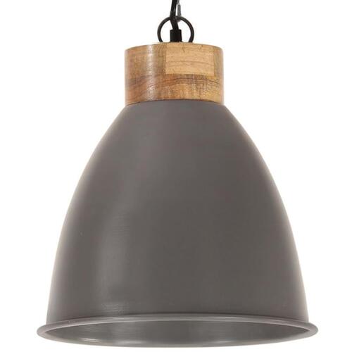 Industriel pendel 35 cm E27 jern og massivt træ grå