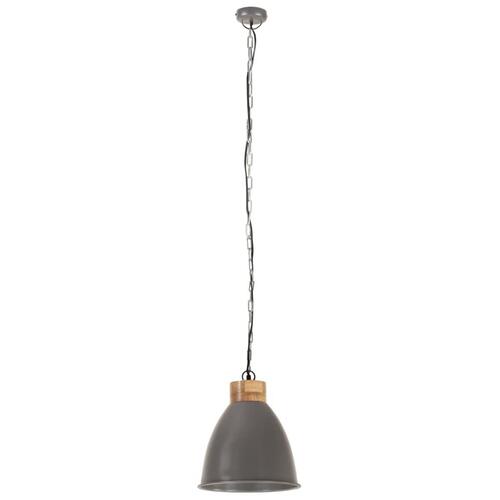 Industriel pendel 35 cm E27 jern og massivt træ grå