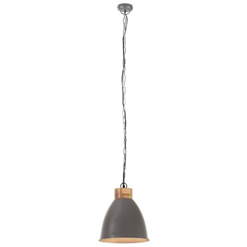 Industriel pendel 35 cm E27 jern og massivt træ grå