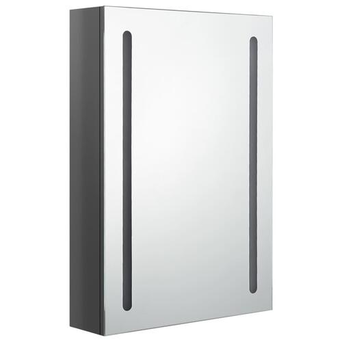 Badeværelsesskab med spejl + LED-lys 50x13x70 cm blank grå