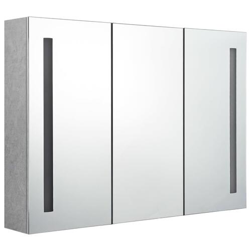 Badeværelsesskab med spejl + LED-lys 89x14x62 cm betongrå