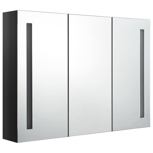 Badeværelsesskab med spejl + LED-lys 89x14x62 cm skinnende sort
