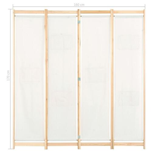 4-panels rumdeler 160 x 170 x 4 cm stof cremefarvet