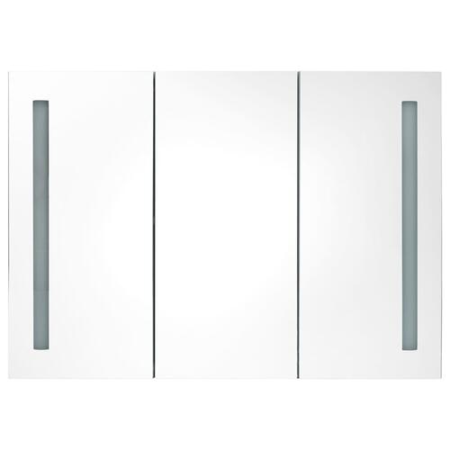 Badeværelsesskab med spejl + LED-lys 89x14x62 cm skinnende hvid