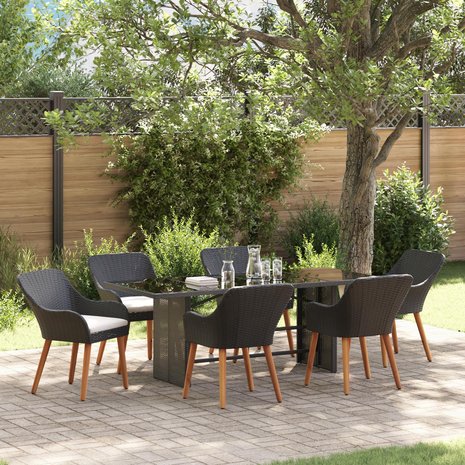 Have SpisebordssÃ¦t med pude 7 stk Sort polyrattan