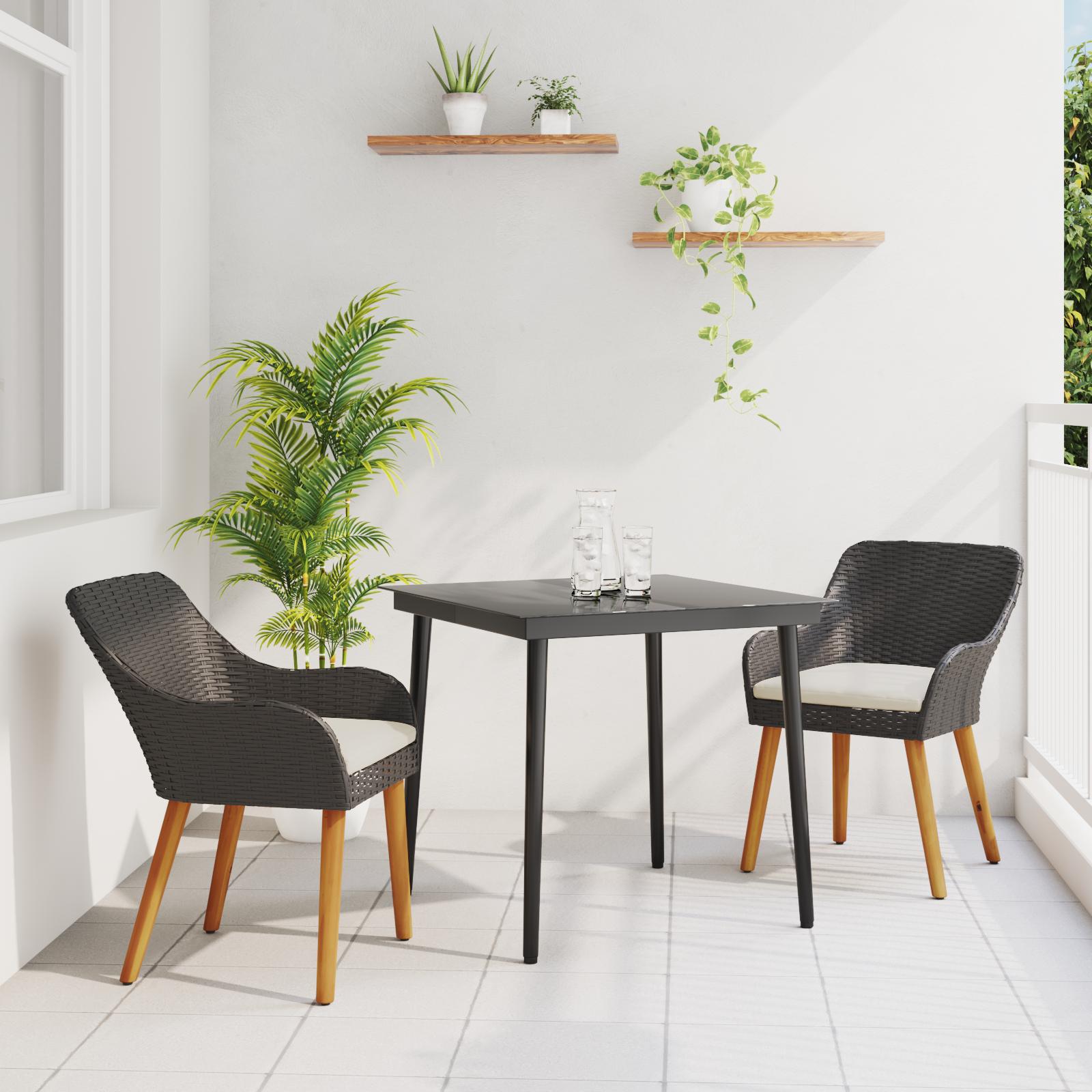 Have Spisebordssæt med pude 3 stk Sort polyrattan