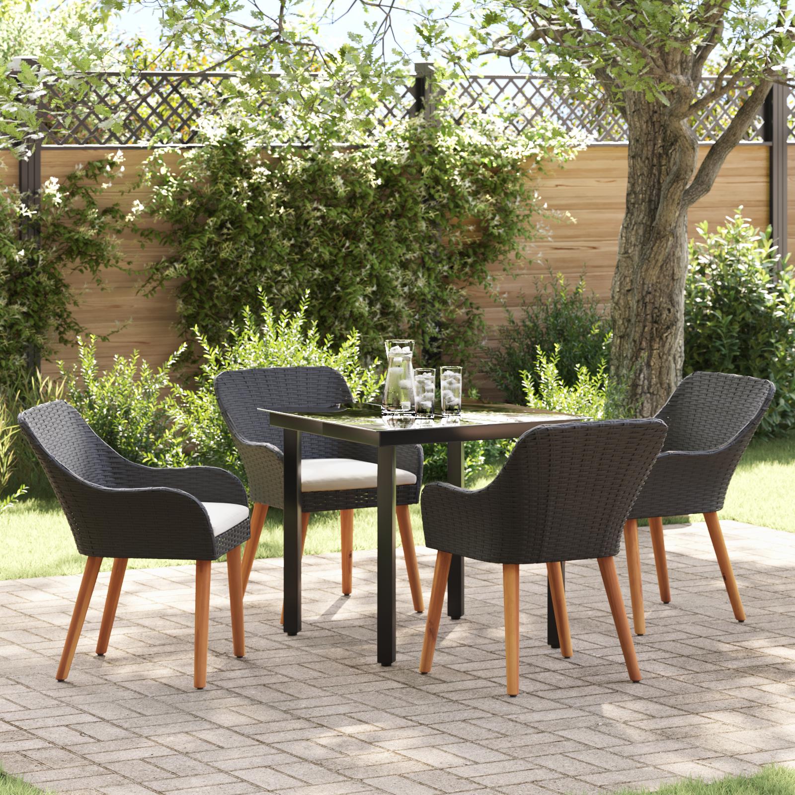 Have Spisebordssæt med pude 5 stk Sort polyrattan