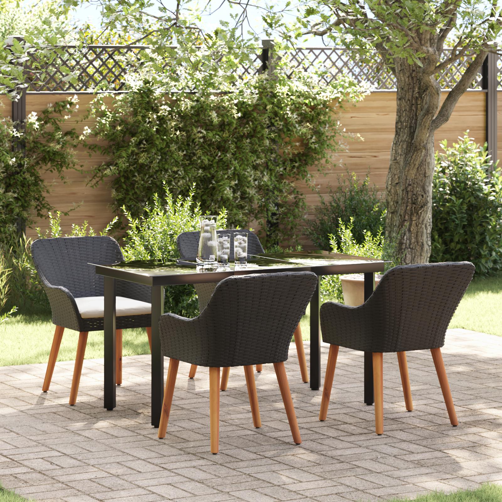 Have Spisebordssæt med pude 5 stk Sort polyrattan