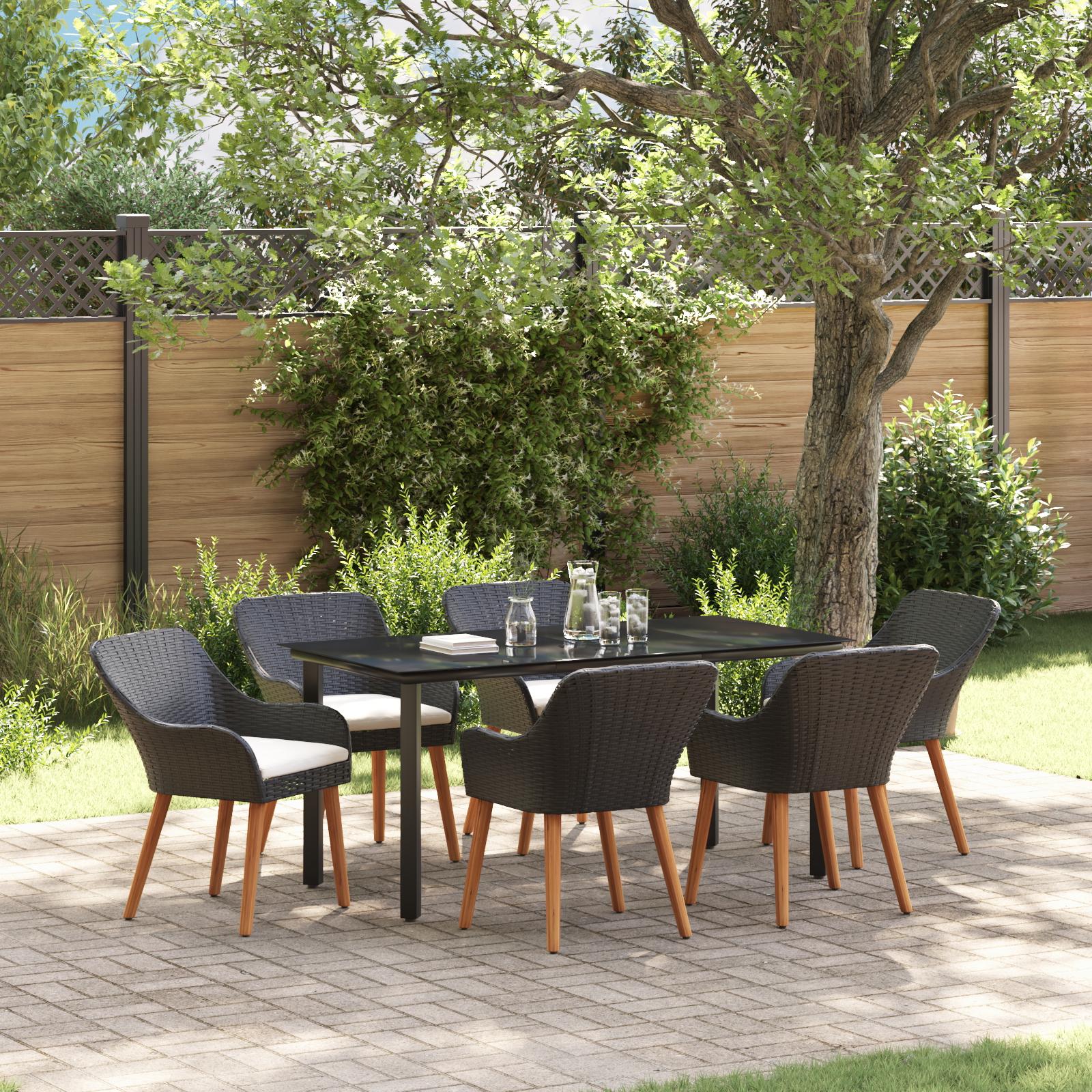 Have Spisebordssæt med pude 7 stk Sort polyrattan