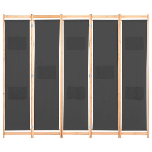 5-panelers rumdeler 200 x 170 x 4 cm stof grå