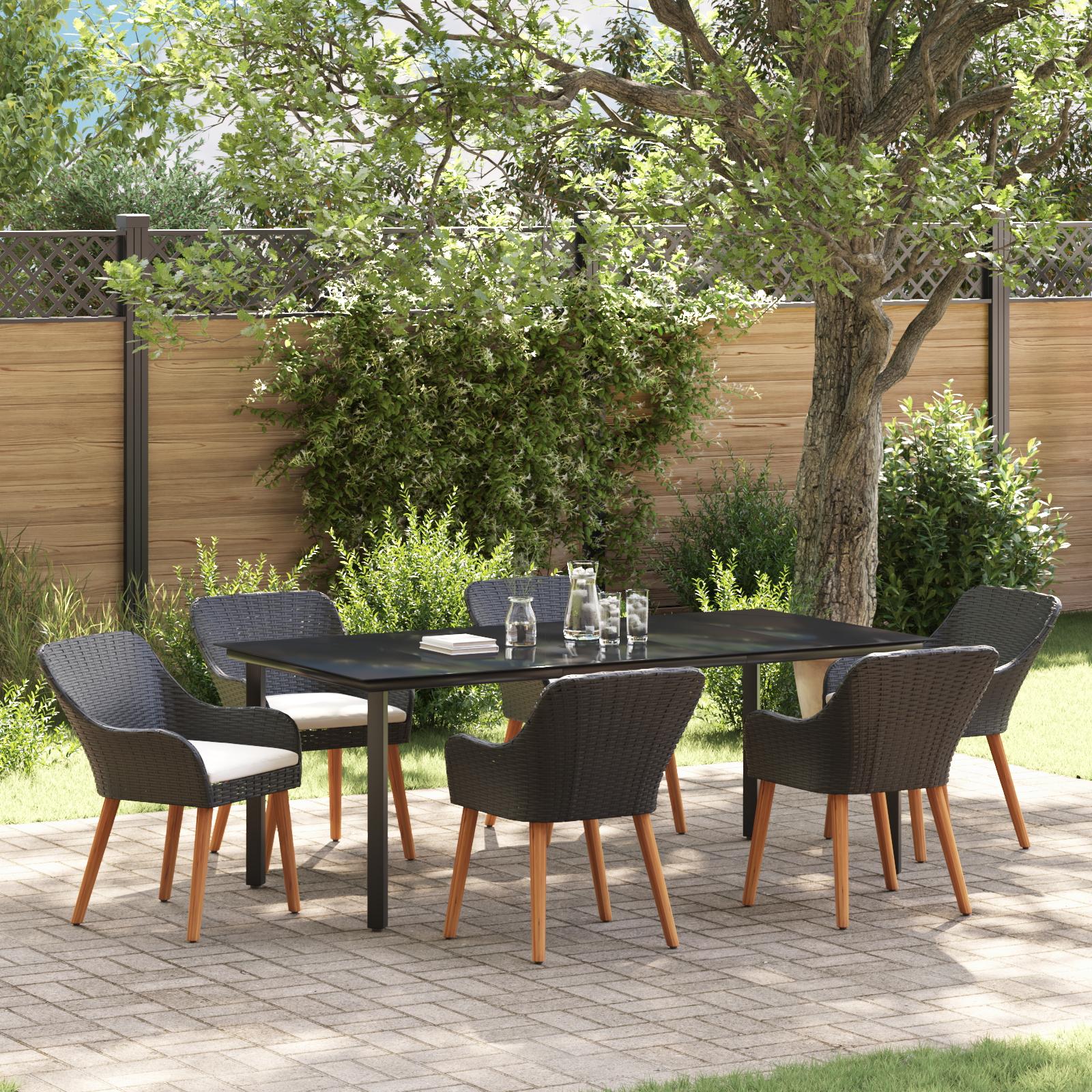 Have Spisebordssæt med pude 7 stk Sort polyrattan