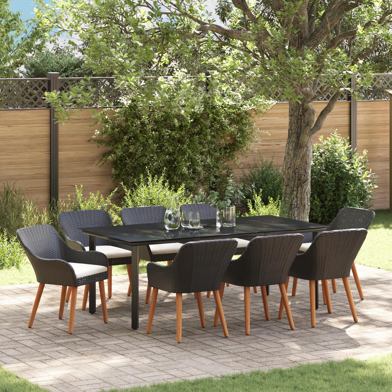 Have Spisebordssæt med pude 9 stk Sort polyrattan