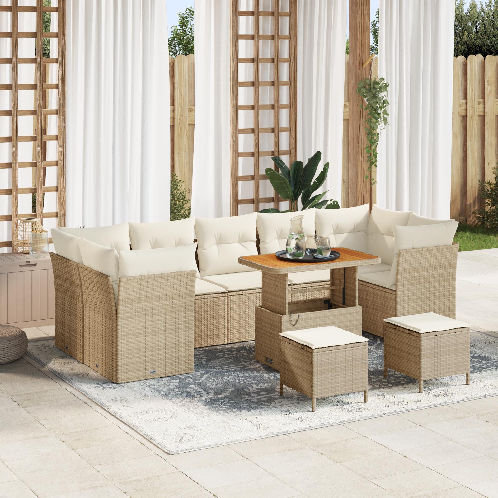 Havesofa Sæt 10 stk beige og cremefarvet 90 x 55 x 71 cm