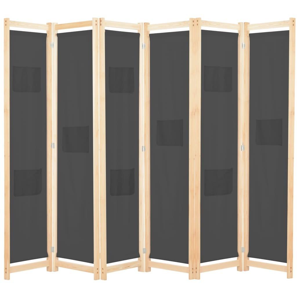 6-panelers rumdeler 240 x 170 x 4 cm stof grå