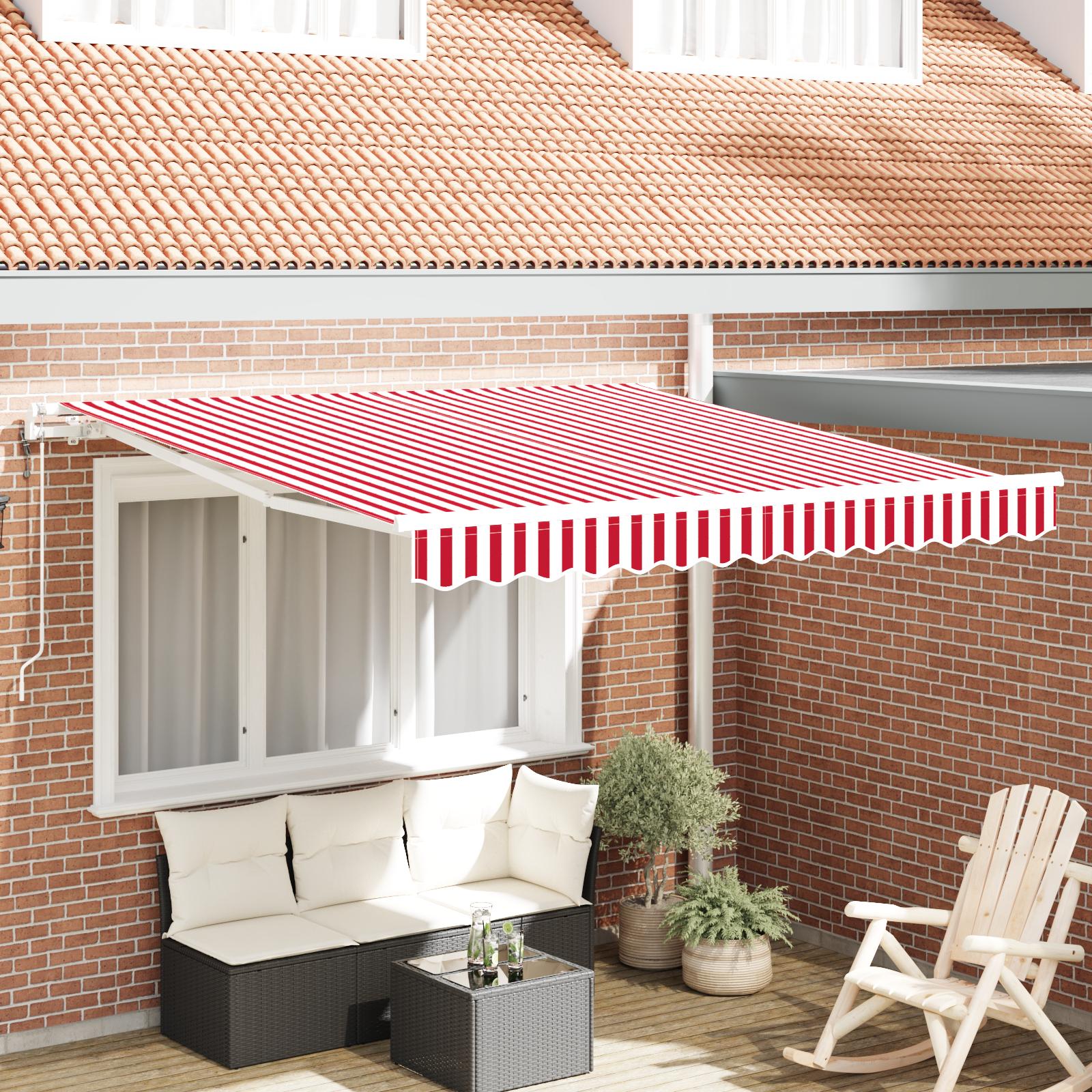 UdtrÃ¦kkelig markise - rÃ¸d/hvid stribet 350 Ã 250 cm, stof og aluminium