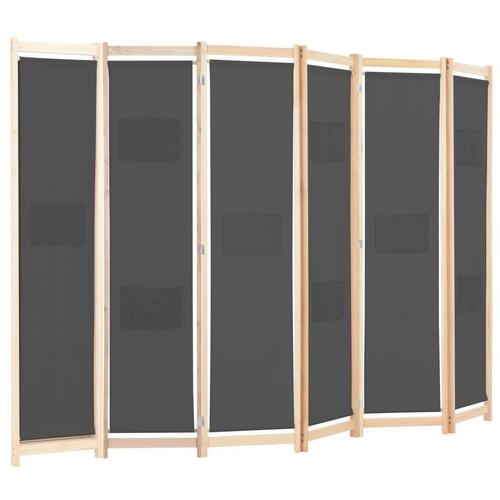 6-panelers rumdeler 240 x 170 x 4 cm stof grå