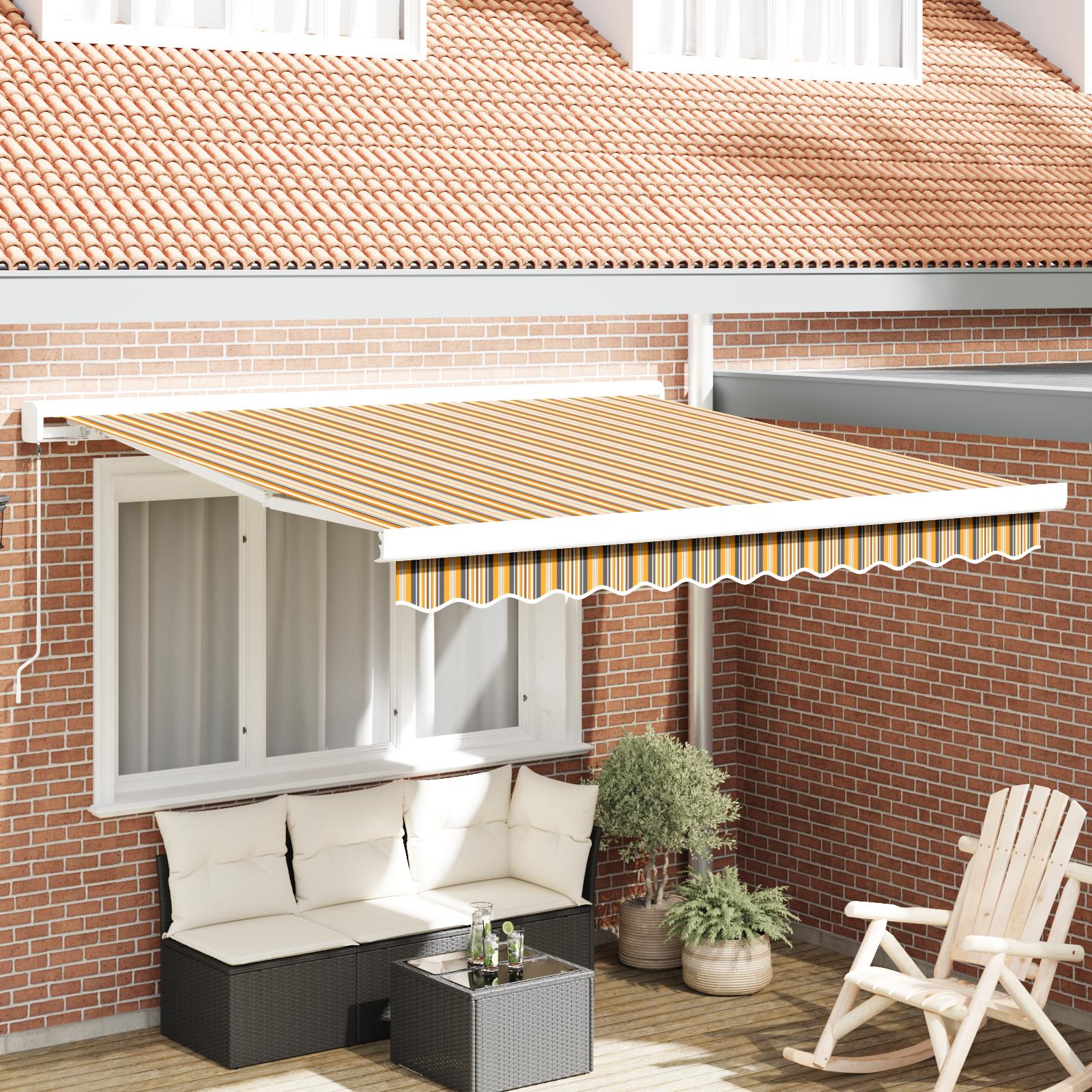 Udtrækkelig Markise Orange Og Brun 300 X 250 Cm Stof Og Metal - Gul og grå / 350 x 250 cm / med hvid ramme