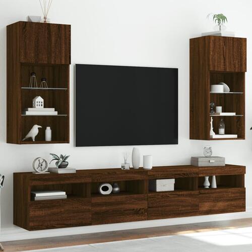 Tv-borde med LED-lys 2 stk. 40,5x30x90 cm brun egetræsfarve (OUTLET B)