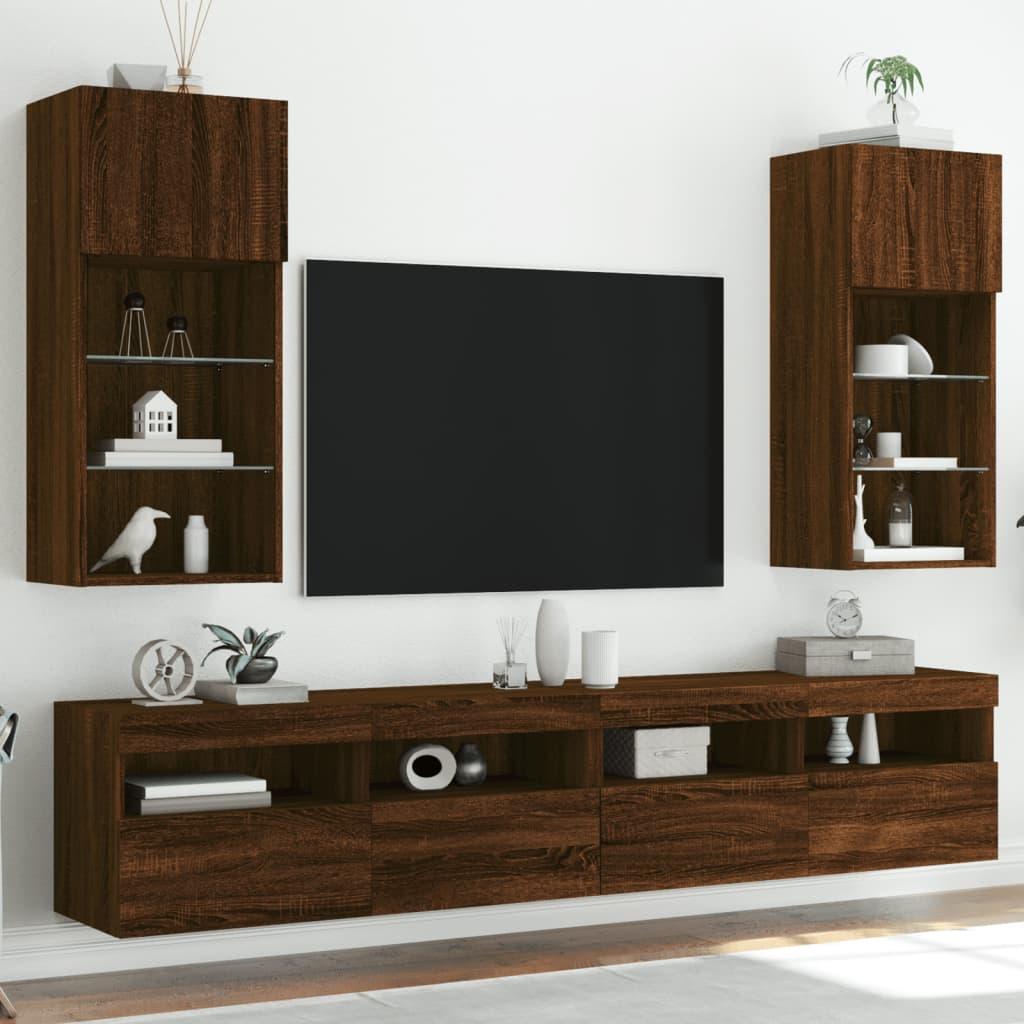 Tv-borde med LED-lys 2 stk. 40,5x30x90 cm brun egetræsfarve