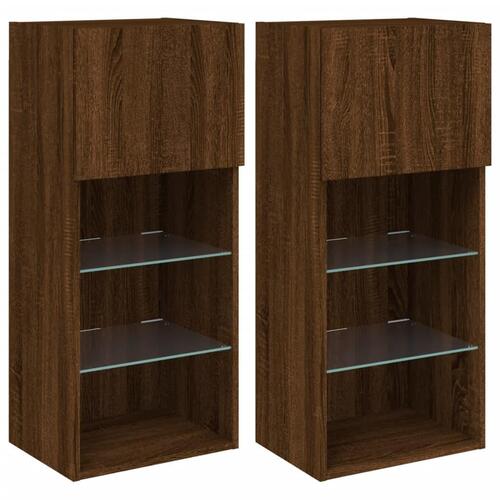 Tv-borde med LED-lys 2 stk. 40,5x30x90 cm brun egetræsfarve (OUTLET B)