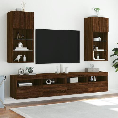 Tv-borde med LED-lys 2 stk. 40,5x30x90 cm brun egetræsfarve (OUTLET B)