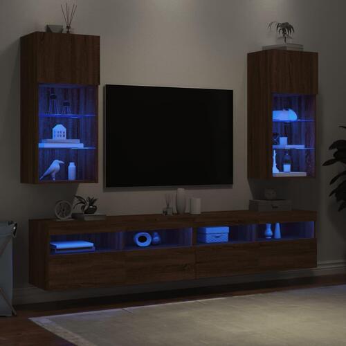 Tv-borde med LED-lys 2 stk. 40,5x30x90 cm brun egetræsfarve (OUTLET B)