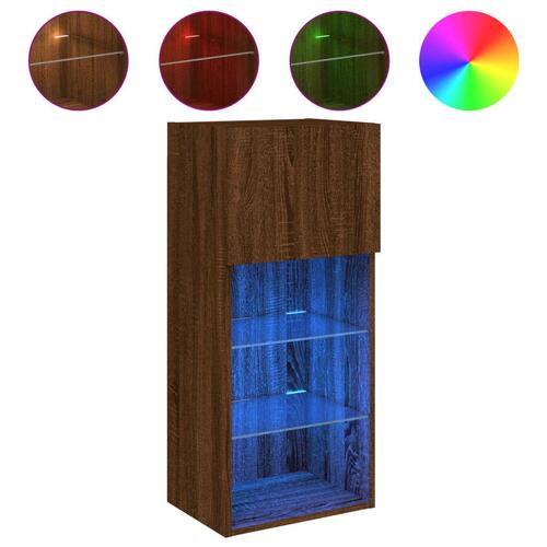 Tv-borde med LED-lys 2 stk. 40,5x30x90 cm brun egetræsfarve (OUTLET B)