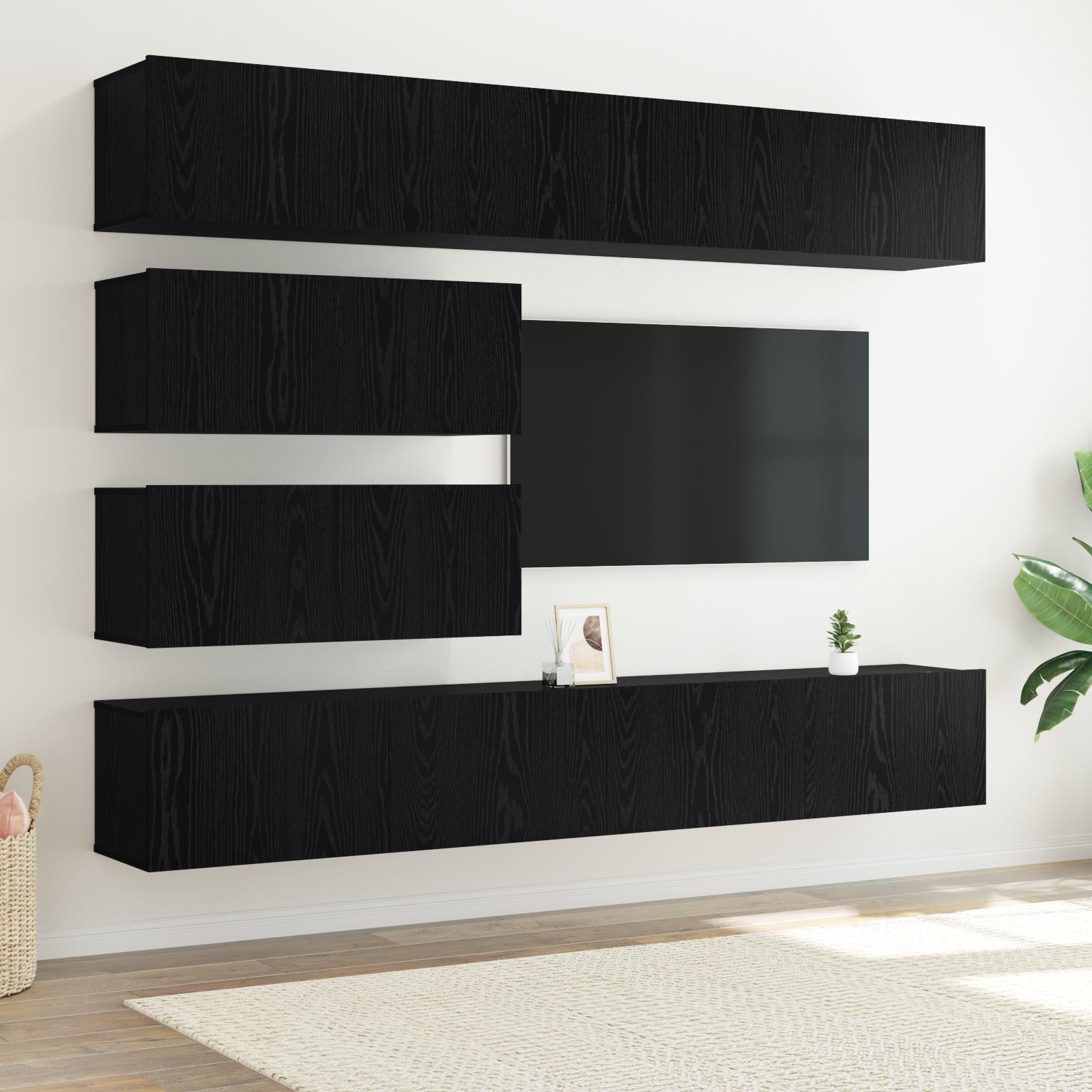 Tv-Møbelsæt 10 Dele Sort Eg 100 X 30 X 30 Cm Konstrueret Træ