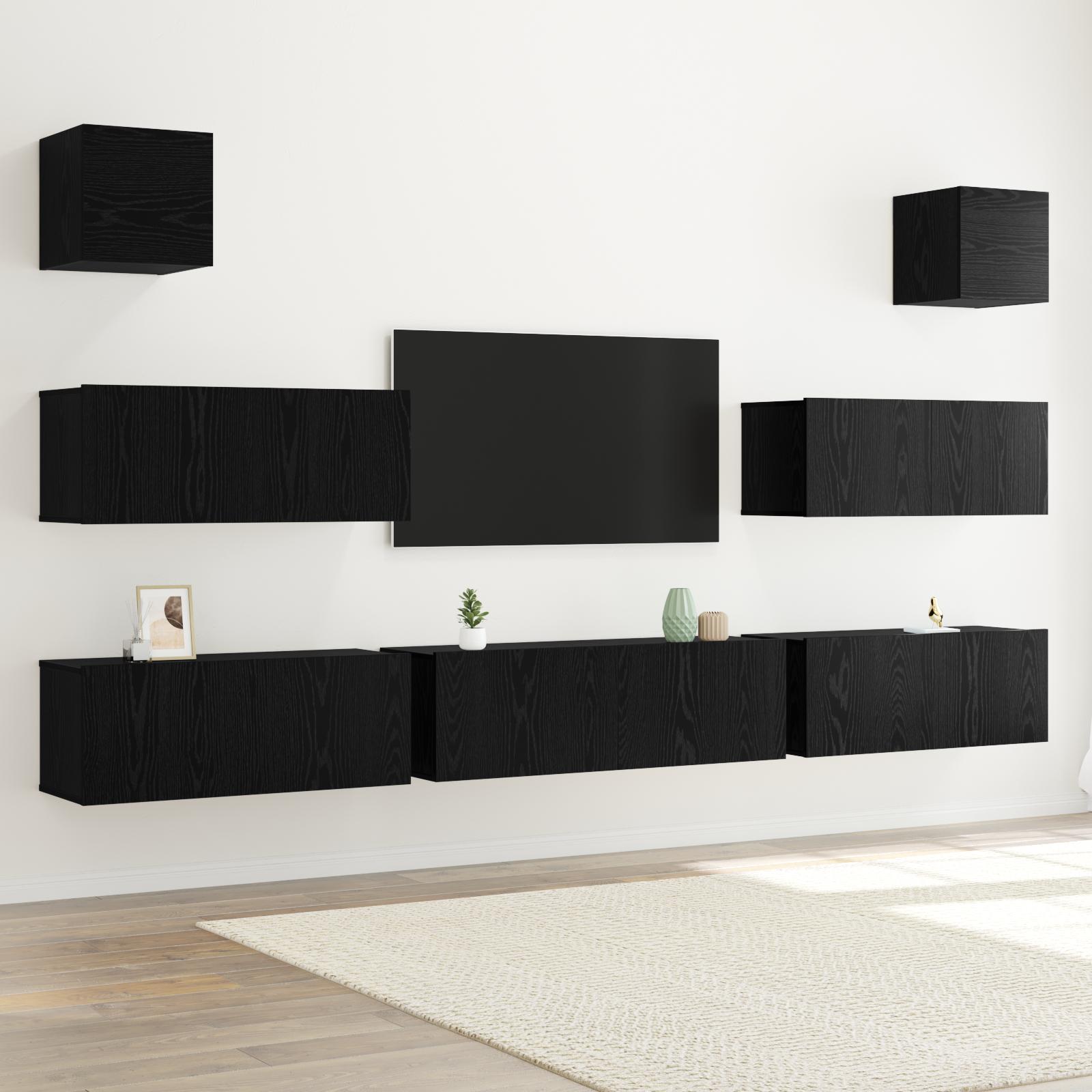 TV-skabssæt 7 stk Sort eg 100 x 30 x 30 cm Konstrueret træ