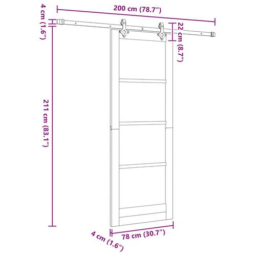 Glidende dør med hardware sæt Hvid 78x211 cm Solid Træ Fyr, indvendig dør 'ORKDAL'Hvid 78x211x4 cm Solid Træ Fyr