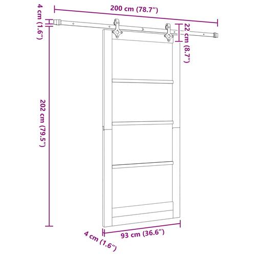 Glidedør med hardware sæt 93x202 cm solidt fyrretræ, indvendig dør