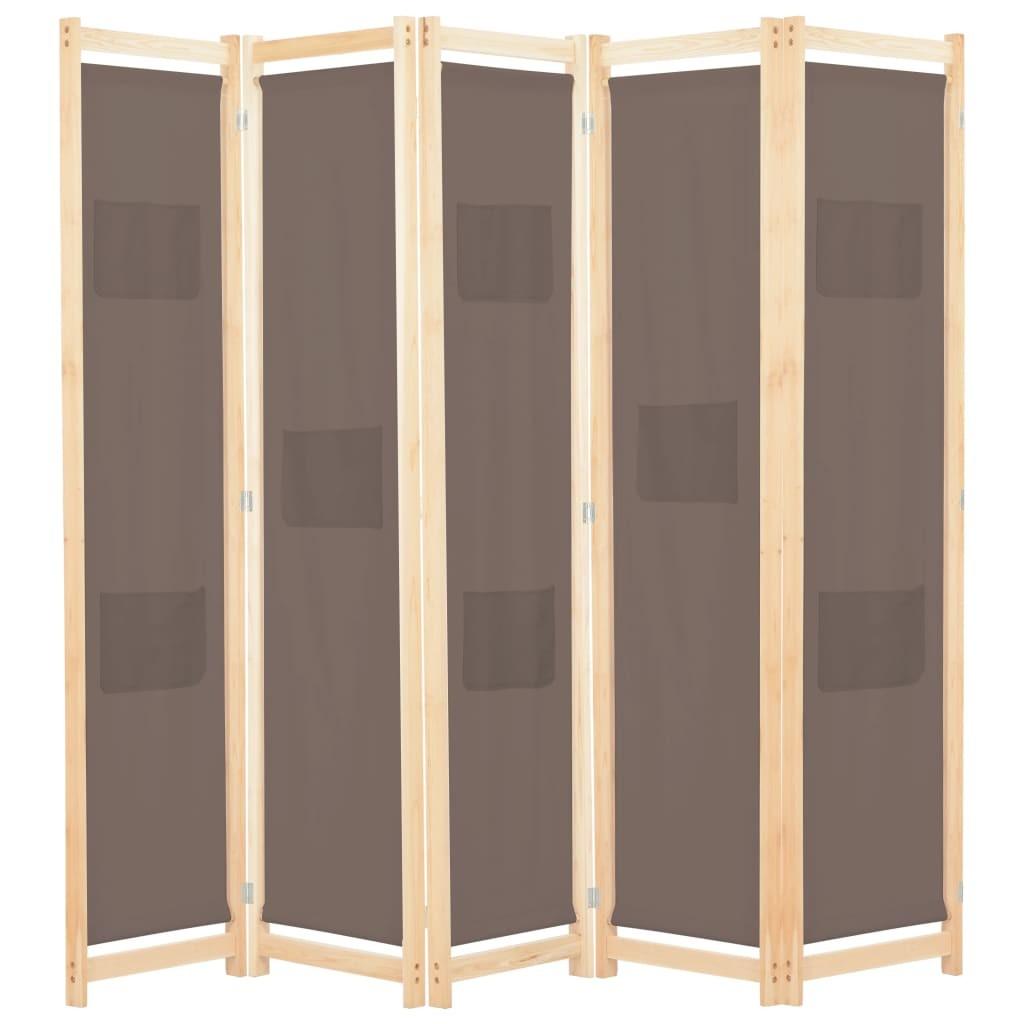 5-panels rumdeler 200 x 170 x 4 cm stof brun