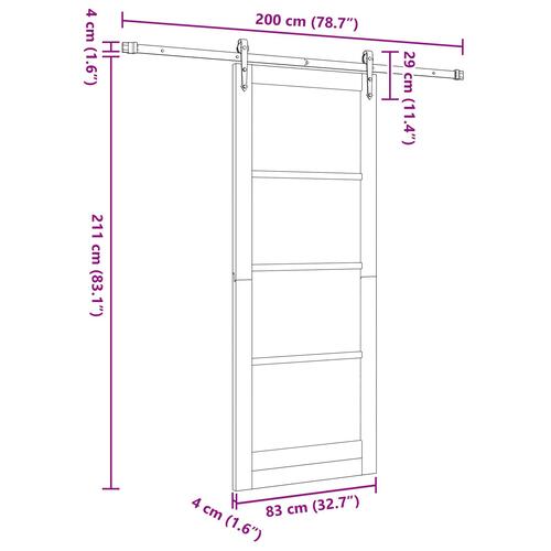 Skydedør med hardware sæt hvid 83x211 cm solid fyrretræ, indendørs dør 'ORKDAL'hvid 83x211x4 cm solid fyrretræ