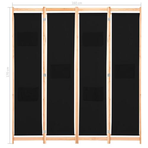 4-panels rumdeler 160 x 170 x 4 cm stof sort