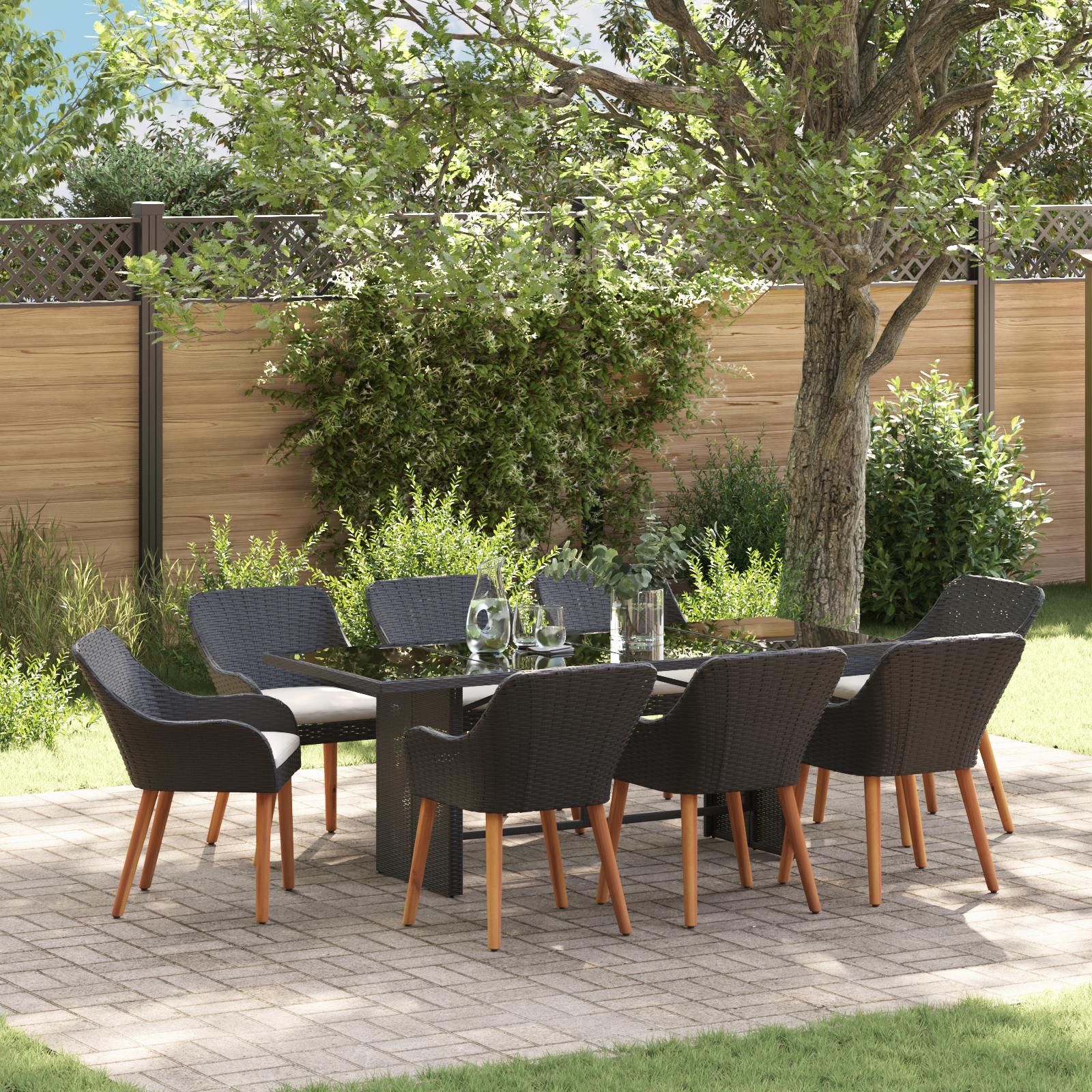 Have SpisebordssÃ¦t med pude 9 stk Sort polyrattan